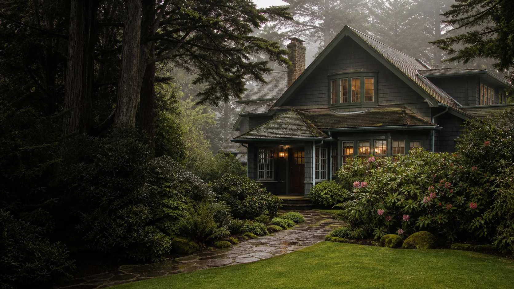 Wooded character home with a landscaped front garden